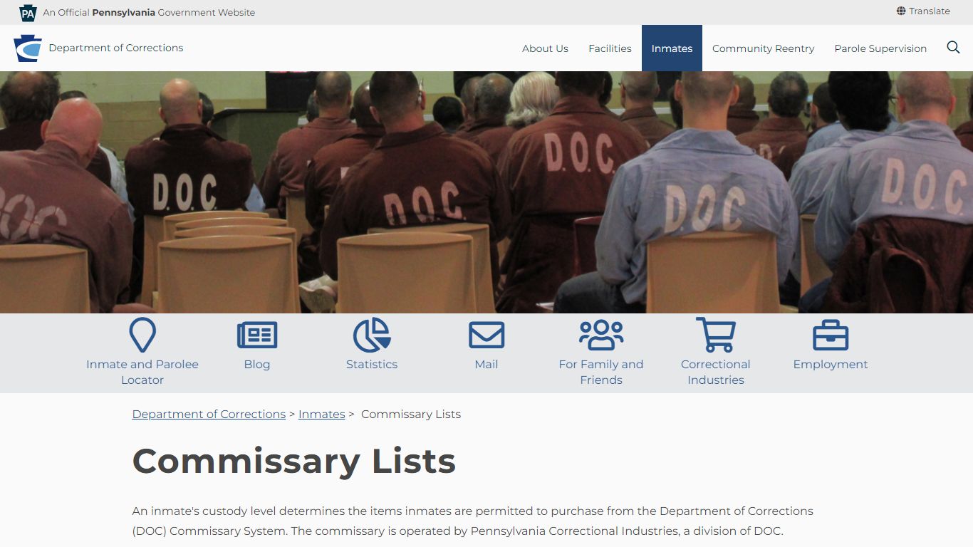 Commissary Lists - Pennsylvania Department of Corrections